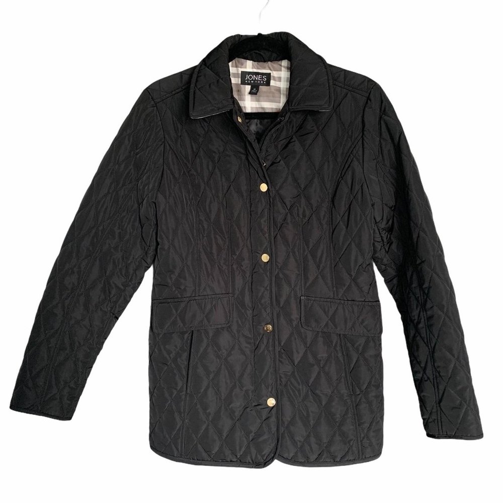 Jones New York Black Quilted Puffer Jacket Womens